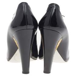 Pre Owned Chanel Black Patent Leather Cage Heel Strappy Pumps Size 39.5