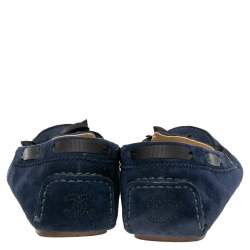 Pre Owned Chanel Navy Blue Suede Bow Detail Loafers Size 39