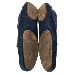 Pre Owned Chanel Navy Blue Suede Bow Detail Loafers Size 39