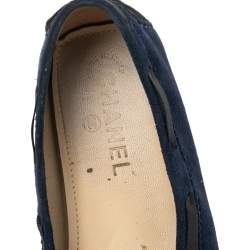 Pre Owned Chanel Navy Blue Suede Bow Detail Loafers Size 39