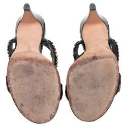 Pre Owned Chanel Black Leather Chain Link Ankle Strap Sandals Size 36