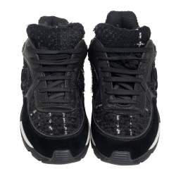 مملوكة مسبقًا Chanel Black Tweed And Leather Lace Up Sneakers Size 36.5
