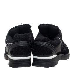 مملوكة مسبقًا Chanel Black Tweed And Leather Lace Up Sneakers Size 36.5