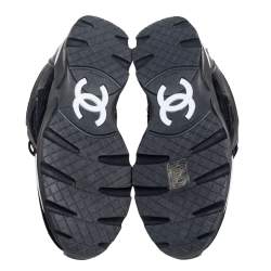 مملوكة مسبقًا Chanel Black Tweed And Leather Lace Up Sneakers Size 36.5