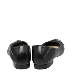 مملوكة مسبقًا Chanel Metallic Black Leather And Patent CC Cap Toe Ballet Flats Size 37.5