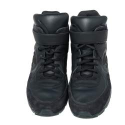 Chanel Navy Blue Leather And Suede CC High Top Sneakers Size 45
