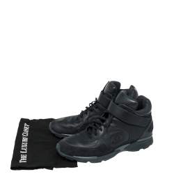 Chanel Navy Blue Leather And Suede CC High Top Sneakers Size 45