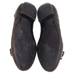 مملوكة مسبقًا Chanel Brown Quilted Leather CC Bow Ballet Flats Size 36