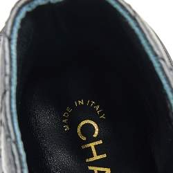 Chanel Black Quilted Leather CC Cap Toe Chain Link Logo Combat Boots Size 38