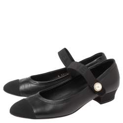 مملوكة مسبقًا حذاء كعب عالي كريستيان لوبوتان ماري جين جلد أسود وقماش صناعي لؤلؤ مزخرف مقدمة منفصلة مقاس 37