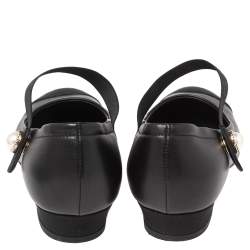 مملوكة مسبقًا حذاء كعب عالي كريستيان لوبوتان ماري جين جلد أسود وقماش صناعي لؤلؤ مزخرف مقدمة منفصلة مقاس 37