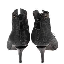 Chanel Black Shimmery Suede And Patent Leather CC Cap Toe Ankle Boots Size 38