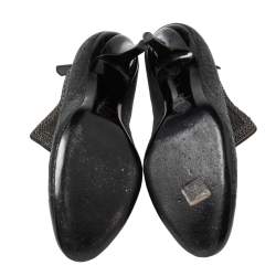 Chanel Black Shimmery Suede And Patent Leather CC Cap Toe Ankle Boots Size 38
