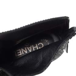 Chanel Black Shimmery Suede And Patent Leather CC Cap Toe Ankle Boots Size 38