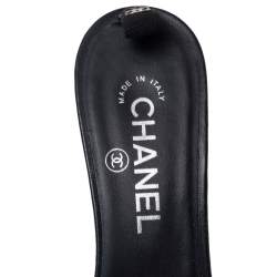 Pre Owned Chanel Black/Beige Leather Logo Slide Sandals Size 38.5