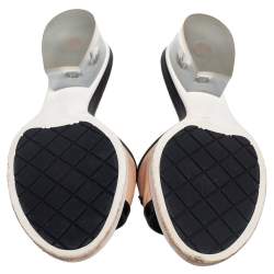 Pre Owned Chanel Black/Beige Leather Logo Slide Sandals Size 38.5