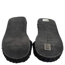 Pre Owned صندل سلايد شانيل فلات سي سي متشابكين رافيا مغزول أسود مقاس 38