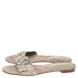 Pre Owned صندل سلايد فلات شانيل جلد نقشة الثعبان عاكس متعدد الألوان مقاس 36.5