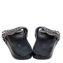 Pre Owned صندل سلايد شانيل تروبيكونيك تويد أسود/رصاصي مزين بسلسلة مقاس 40