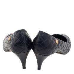 Chanel Black Quilted Leather Cap Toe Pumps Size 40.5