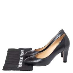 Pre Owned Chanel Black Leather Cap Toe Pumps Size 39