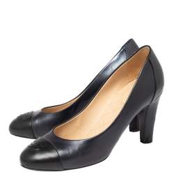 Pre Owned Chanel Black Leather Cap Toe Pumps Size 39