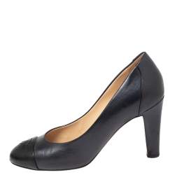 Pre Owned Chanel Black Leather Cap Toe Pumps Size 39