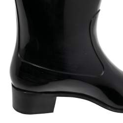 Pre Owned Chanel Black Camellia  Rubber Rain Boots Size 38