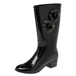 Chanel Black Caoutchouc CC Rain Boots 38