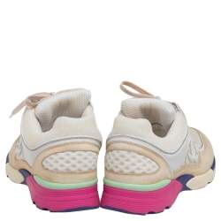 Pre Owned Chanel Multicolor Suede And Mesh CC Lace Up Sneakers Size 40