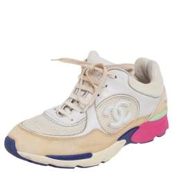 Pre Owned Chanel Multicolor Suede And Mesh CC Lace Up Sneakers Size 40