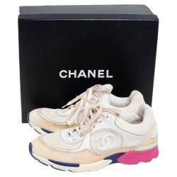 Pre Owned Chanel Multicolor Suede And Mesh CC Lace Up Sneakers Size 40