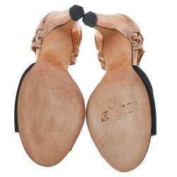Chanel Metallic Bronze-Black Canvas And Textured Leather CC Ankle Strap Sandals Size 37