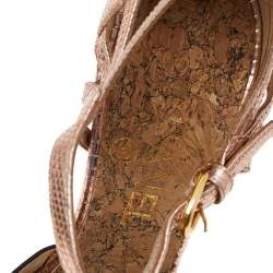 Chanel Metallic Bronze-Black Canvas And Textured Leather CC Ankle Strap Sandals Size 37