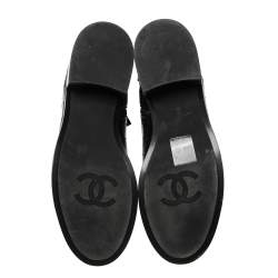 Chanel Black Leather Embellished  Block Heel Ankle Booties Size 37