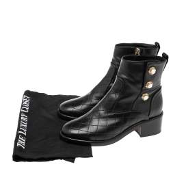 Chanel Black Leather Embellished  Block Heel Ankle Booties Size 37