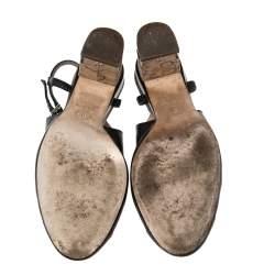 مملوكة مسبقًا Chanel Black Leather CC Cap Toe Slingback Pumps Size 36.5