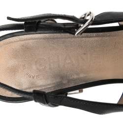 مملوكة مسبقًا Chanel Black Leather CC Cap Toe Slingback Pumps Size 36.5