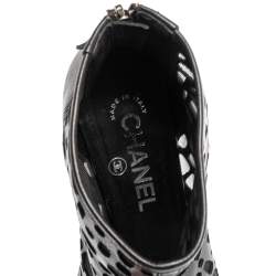 Pre Owned Chanel  Black Leather and Mesh Cut-Out Peep Toe Platform Ankle Boots 38.5