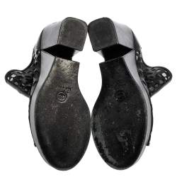 Pre Owned Chanel  Black Leather and Mesh Cut-Out Peep Toe Platform Ankle Boots 38.5