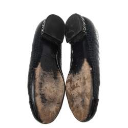 Pre Owned Chanel Blue/Black Alligator Leather CC Ballet Flats Size 39.5