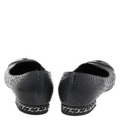 Pre Owned Chanel Blue/Black Alligator Leather CC Ballet Flats Size 39.5