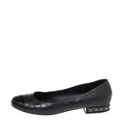 Pre Owned Chanel Blue/Black Alligator Leather CC Ballet Flats Size 39.5