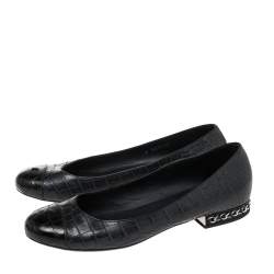 Pre Owned Chanel Blue/Black Alligator Leather CC Ballet Flats Size 39.5