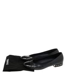 Pre Owned Chanel Blue/Black Alligator Leather CC Ballet Flats Size 39.5