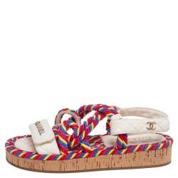 Pre Owned صندل شانيل جلد مبطن متعدد الألوان بحبل ونعل سميك مقاس 36