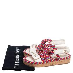 Pre Owned صندل شانيل جلد مبطن متعدد الألوان بحبل ونعل سميك مقاس 36