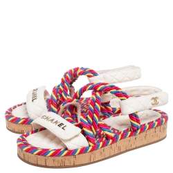 Pre Owned صندل شانيل جلد مبطن متعدد الألوان بحبل ونعل سميك مقاس 36