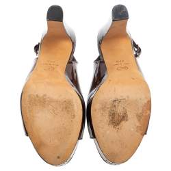 مملوكة مسبقًا Chanel Olive Green Patent Leather CC Slingback Platform Sandals Size 37.5