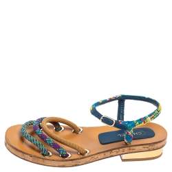 Pre Owned صندل شانيل تويد ونايلون متعدد الألوان نعل فليني سير كاحل مقاس 40